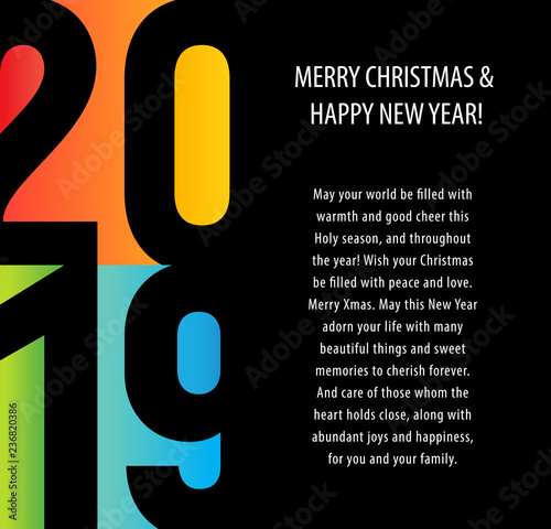 Happy New Year 2019 vector background. Vector brochure design template. Cover of business diary for 2019 with wishes. Vetors.
