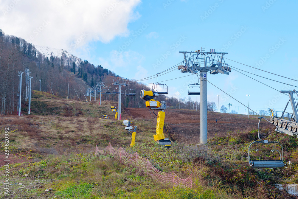 ski lift and snow cannons