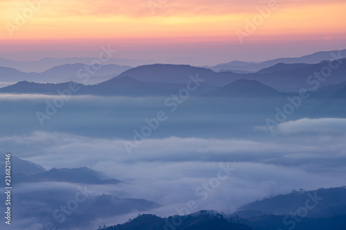  Landscape of Sunrise and sea of clouds over mountains layer District Mae Hong Son, THAILAND.