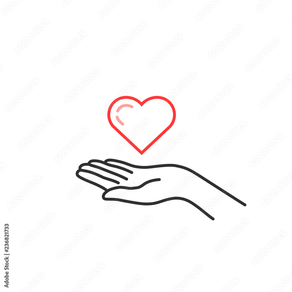 red thin line heart on woman hand red thin line heart on woman hand