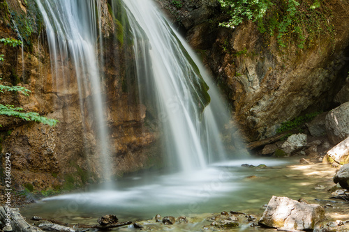 Beautiful waterfall Jur-Jur in the Crimea  spring landscape.