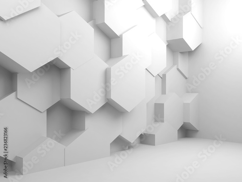 Fototapeta Naklejka Na Ścianę i Meble -  Hexagonal pattern on wall, 3d render