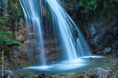 Beautiful waterfall Jur-Jur in the Crimea in the evening.