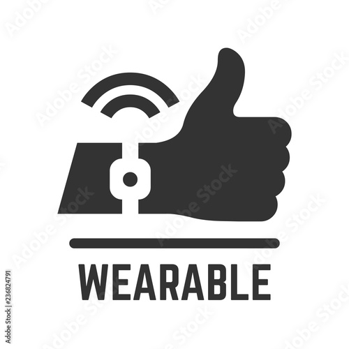 Vector wearable flat isolated icon of hand with smart watch on a wrist silhouette wearables sign.