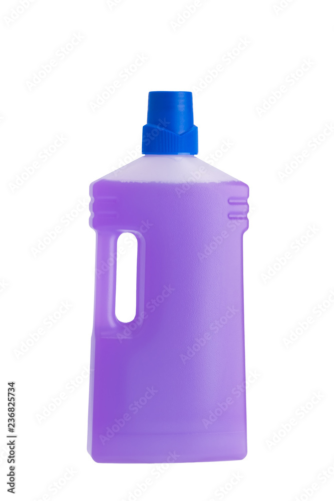 purple bottle with means for cleaning and disinfection, isolated on white purple bottle with means for cleaning and disinfection, isolated on white