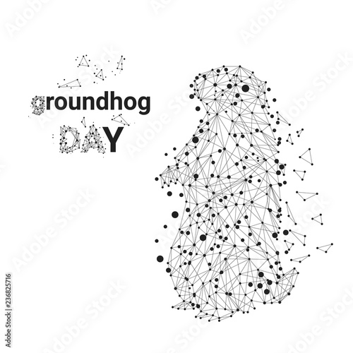 Happy Groundhog Day design with cute groundhog on a white background.