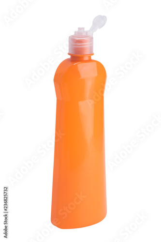 orange bottle with means for cleaning and disinfection, isolated on white