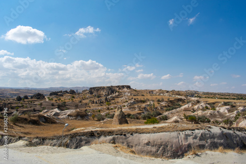 beautiful Turkish landscape, Rock formations in Cappadocia, Goreme, Turkey. aerial view 