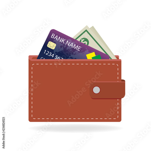 Flat style money wallet with money and credit card