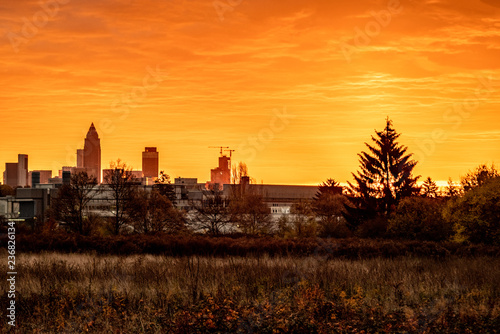 Skyline view with dramatic sunrise