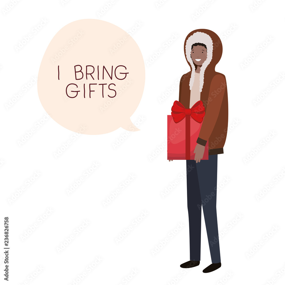 man with winter clothes and speech bubble man with winter clothes and speech bubble