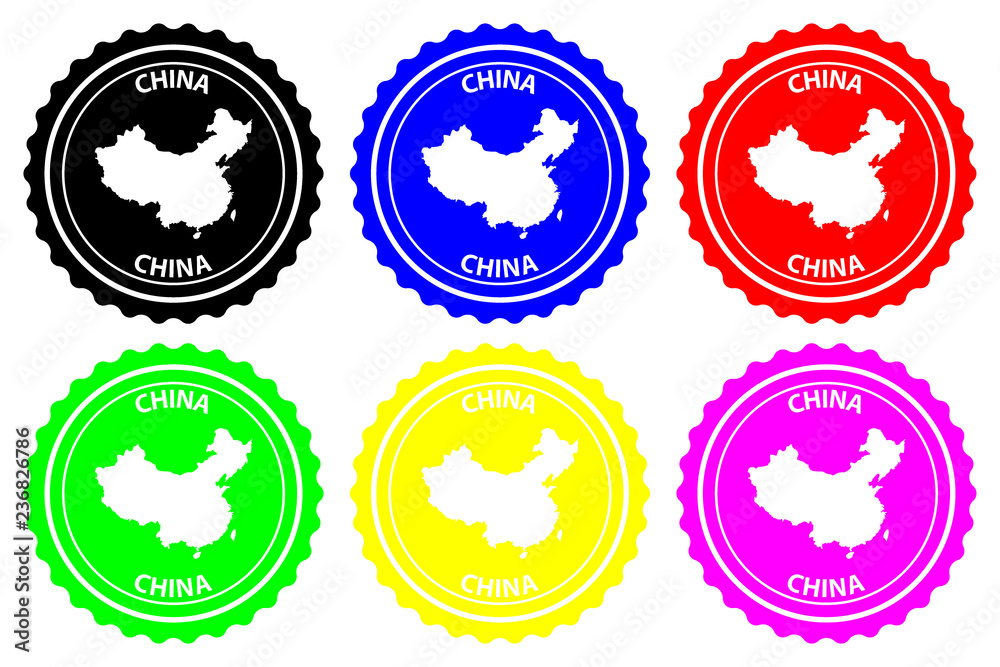 China - rubber stamp - vector, China map pattern - sticker - black, green, yellow, purple, blue and red China - rubber stamp - vector, China map pattern - sticker - black, green, yellow, purple, blue and red