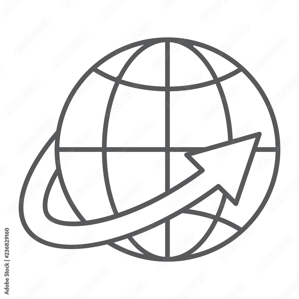 Worldwide shipping thin line icon, world and transportation, planet sign, vector graphics, a linear pattern on a white background. Worldwide shipping thin line icon, world and transportation, planet sign, vector graphics, a linear pattern on a white background.