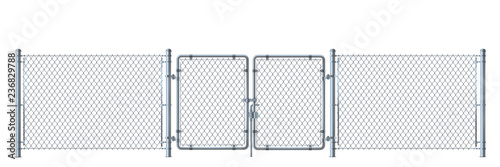 Realistic metal wire fence and gate detailed illustration isol