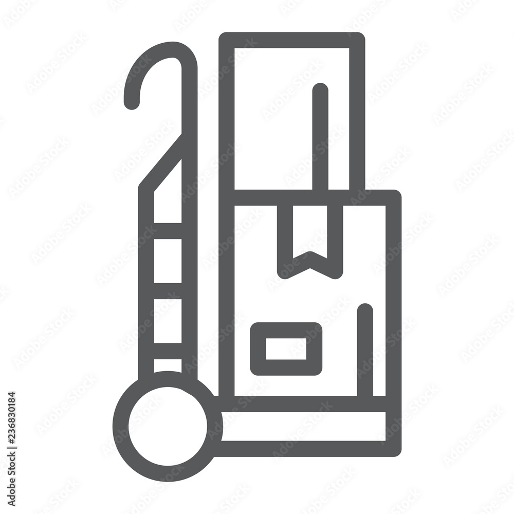 Trolley line icon, cargo and package, hand truck sign, vector graphics, a linear pattern on a white background. Trolley line icon, cargo and package, hand truck sign, vector graphics, a linear pattern on a white background.