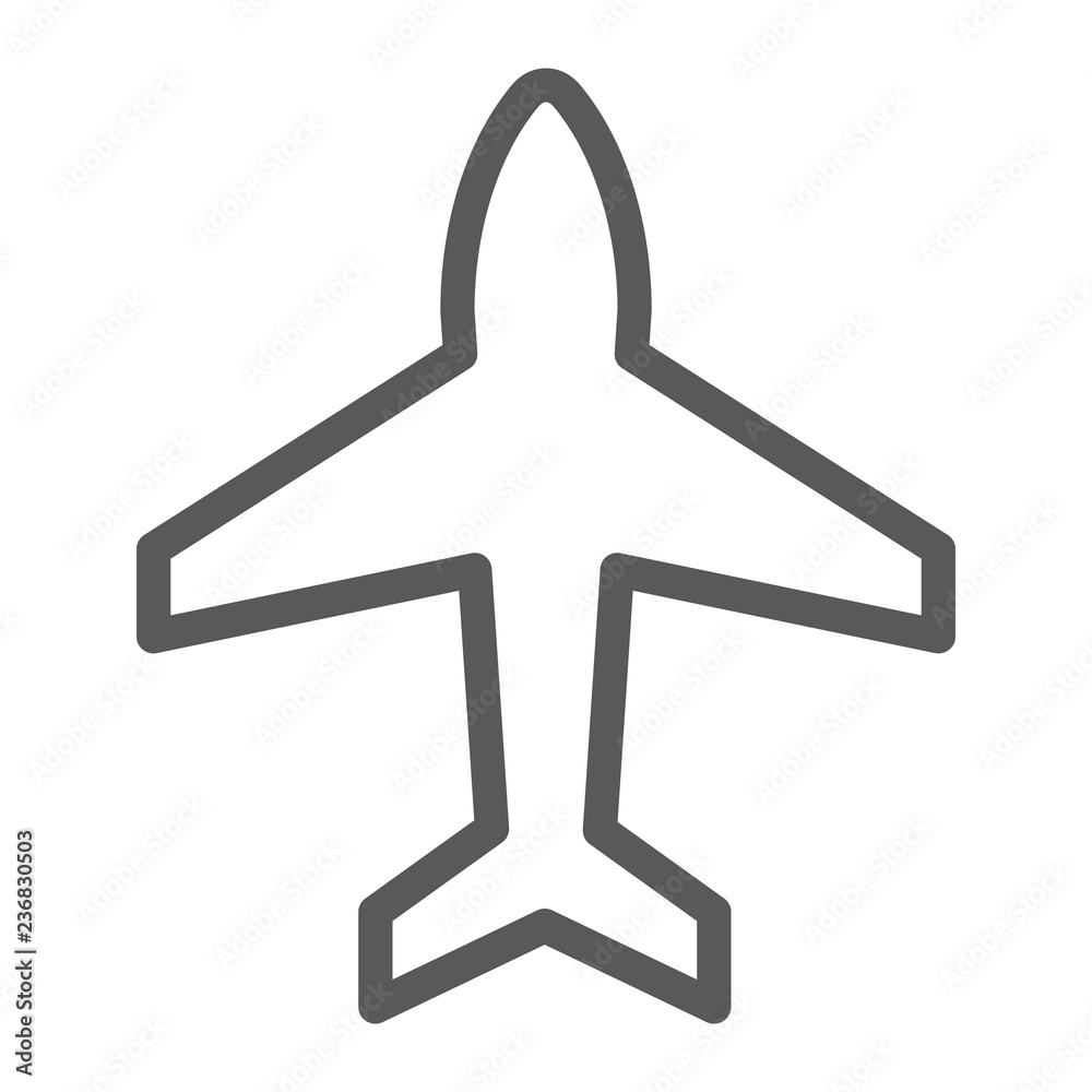 Plane line icon, aircraft and jet, airplane sign, vector graphics, a linear pattern on a white background.