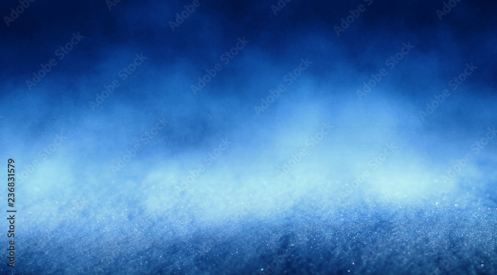 Blue abstract snow background, bokeh, smoke, glow - obrazy, fototapety, plakaty 