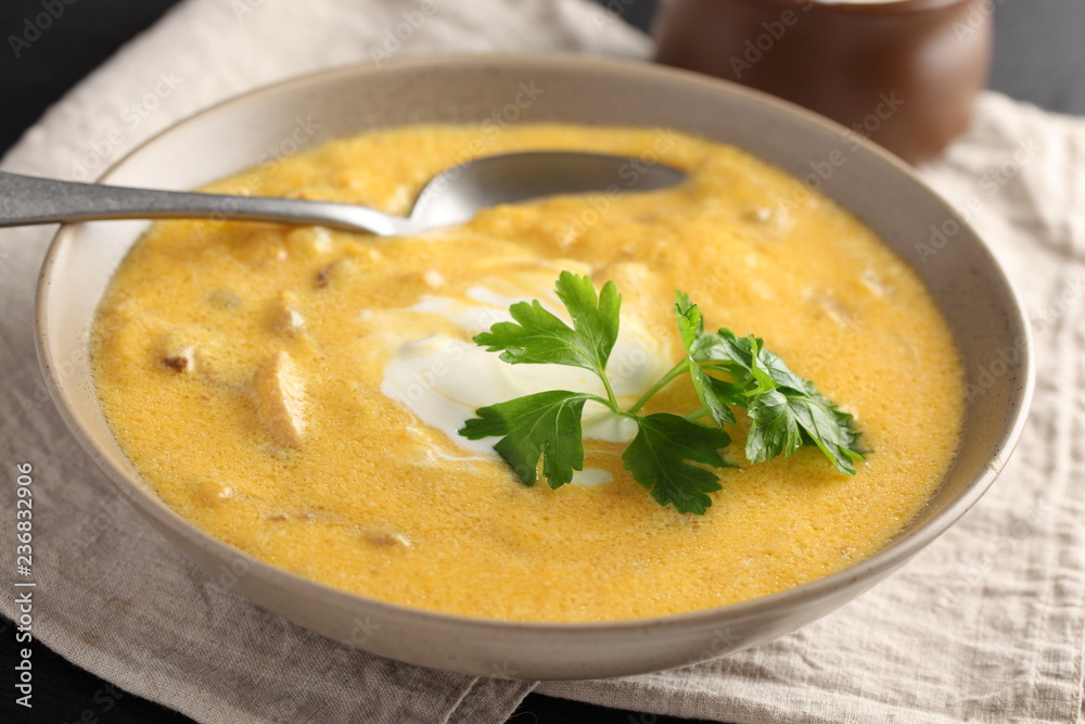 Pumpkin soup with mushrooms