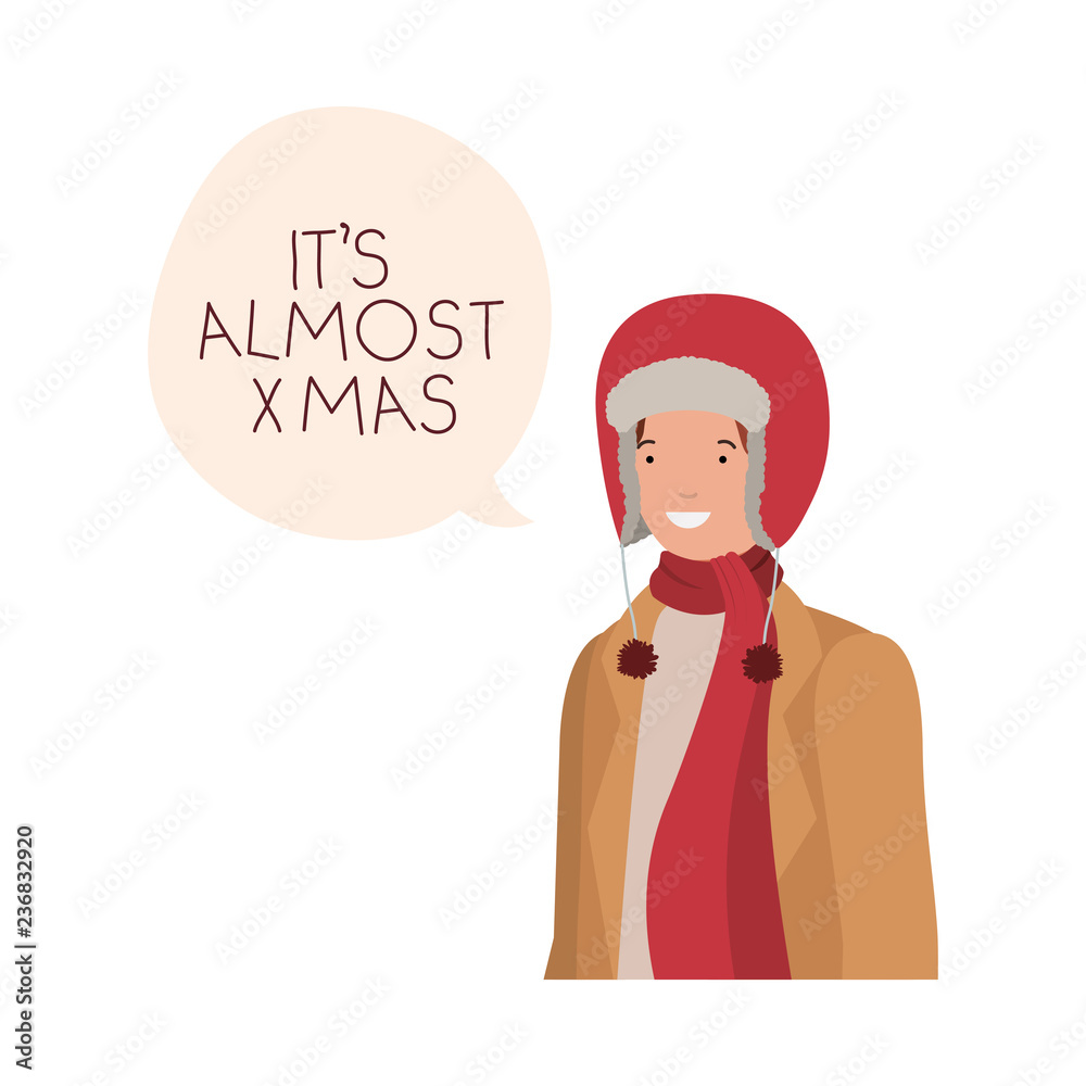 man with winter clothes and speech bubble man with winter clothes and speech bubble