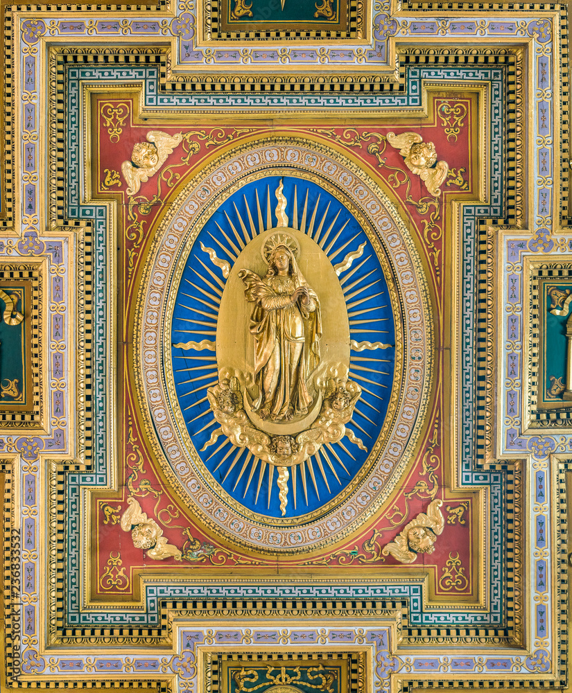 Immaculate Conception from the ceiling of the Church of San Marcello al Corso. Rome, Italy.