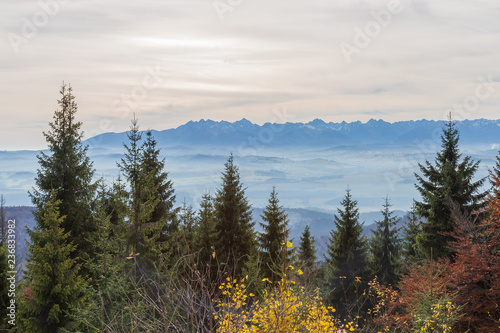 A view of an misty Tatra mountains