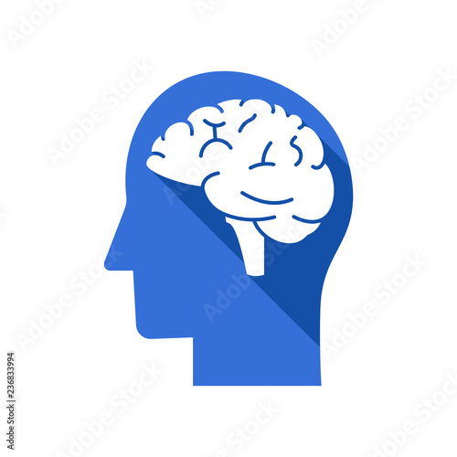 Human profile with brain vector icon. Idea symbol. Thinking concept in flat style for graphic design