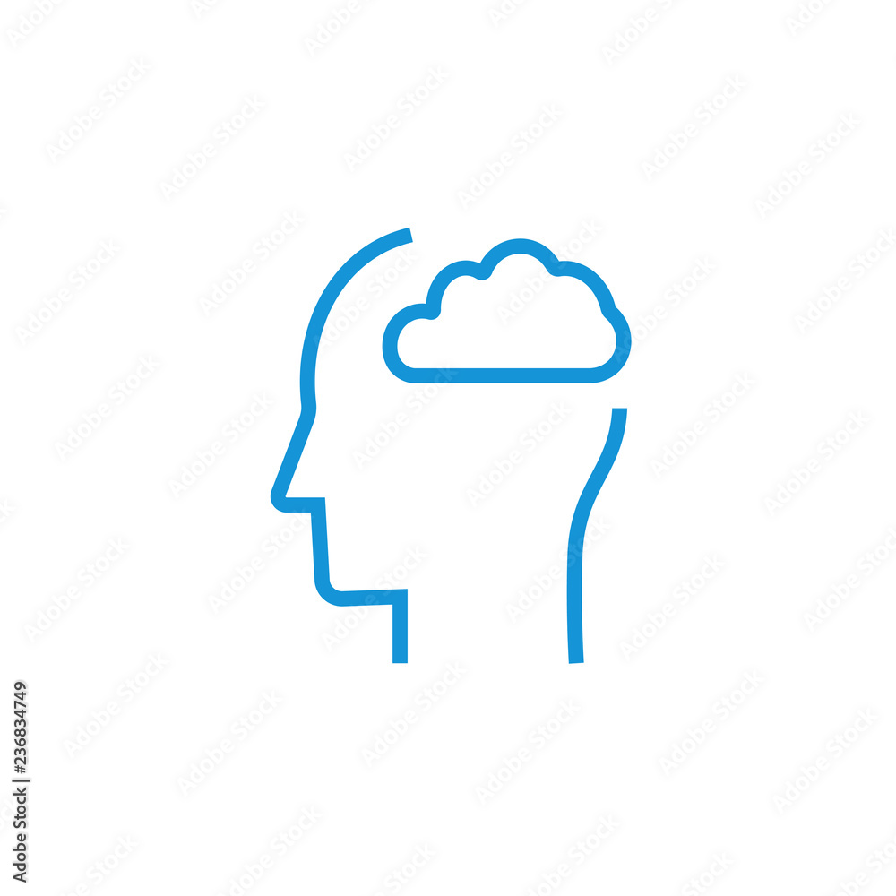Dreaming icon. Head silhouette with cloud.
