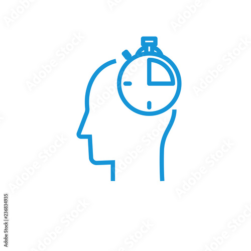 Illustration of time management icon concept. Human, clock in mind icon