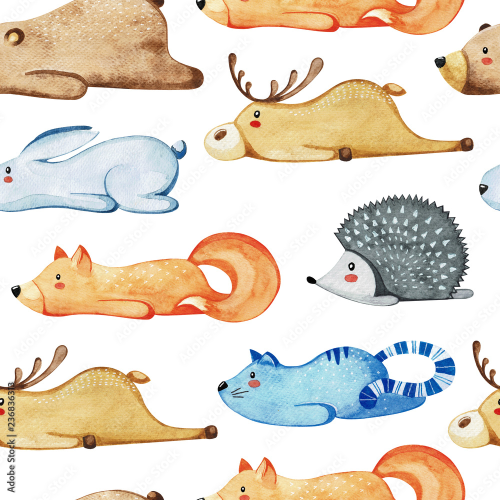 Seamless pattern with different cute animals. Lazy animals. Wate Stock  Photo | Adobe Stock