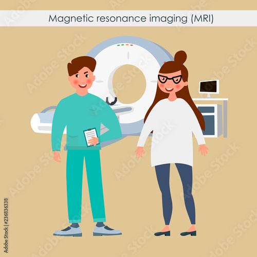 Doctor with young woman, Caring for the health of the woman. Vector illustration