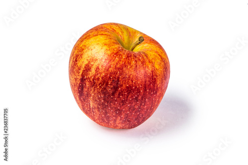 Red Gala apple with stem isolated on white background