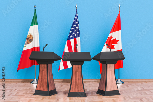 United States Mexico Canada Agreement, USMCA or NAFTA meeting concept. 3D rendering photo