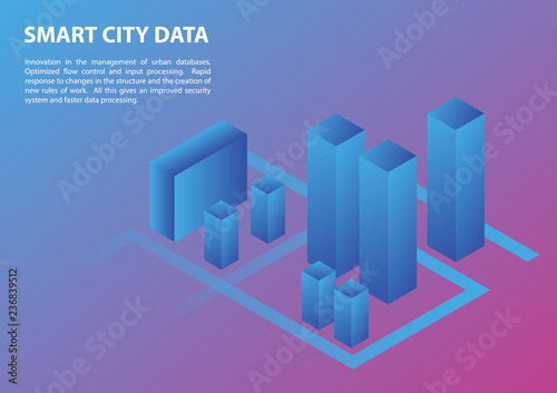 Smart city segment  isometric buildings vectors illustration. Concept of modern background innovation  technology.