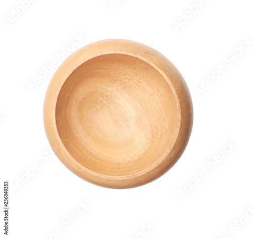 Wooden bowl isolated on white background,top view