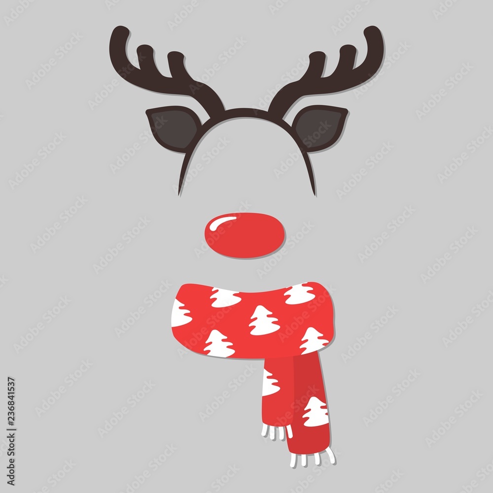 Krijt Commotie Beweegt niet Vector cartoon style Santa Claus's reindeer face element or carnival mask.  New year and Christmas decoration item for your selfie photo and video chat  filter. Vector illustration. Stock Vector | Adobe Stock