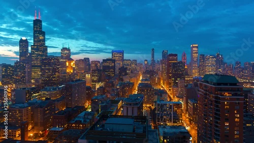 Sunset time-lapse of the Downtown Chicago skyline - Day transitions to night