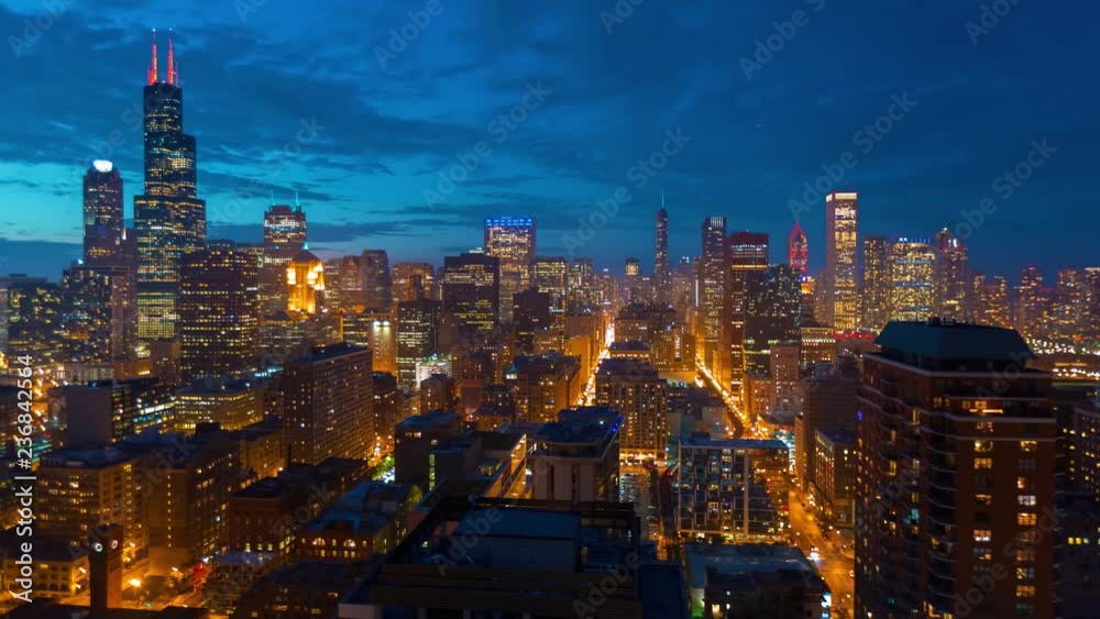 Sunset time-lapse of the Downtown Chicago skyline - Day transitions to night