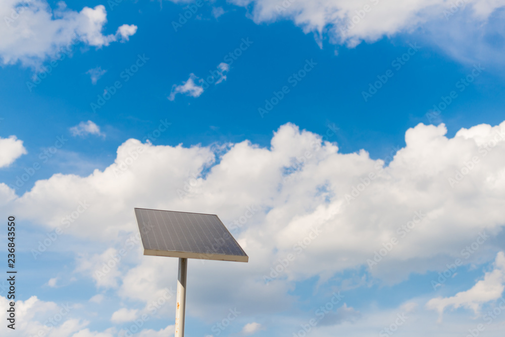 solar panel for generating electricity with a blue sky background