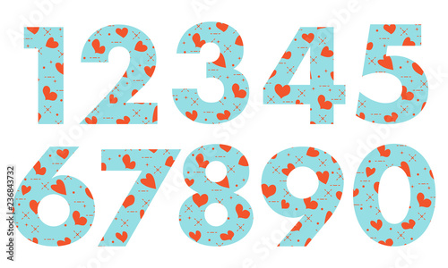 Arabic numerals with hearts.