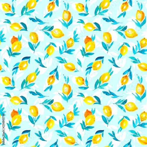Seamless pattern with watercolor lemons