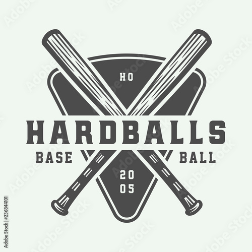 Vintage baseball sport logo, emblem, badge, mark, label. Monochrome Graphic Art. Illustration. Vector.