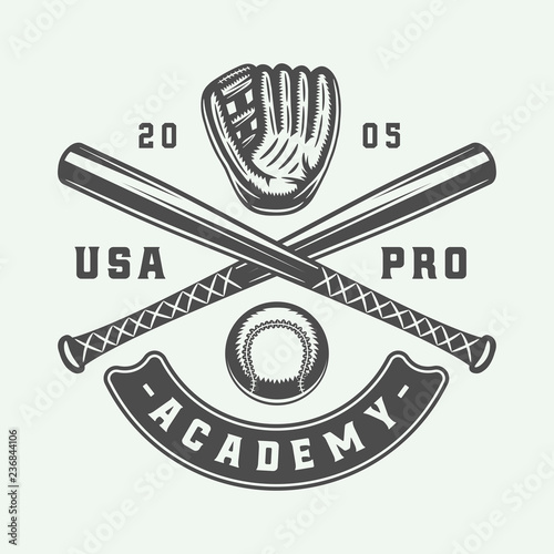Vintage baseball sport logo, emblem, badge, mark, label. Monochrome Graphic Art. Illustration. Vector.