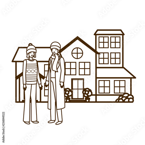 couple with house in winter avatar character