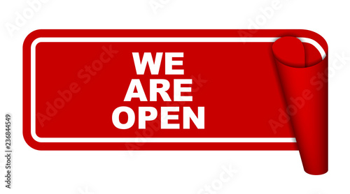 red vector banner we are open