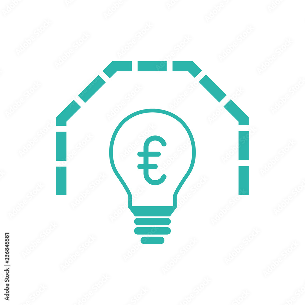 Glühbine mit Mauer und € - Icon, Symbol, Piktogramm, grafisches Element - outline - mint - Hintergrund weiß - Vektor Glühbine mit Mauer und € - Icon, Symbol, Piktogramm, grafisches Element - outline - mint - Hintergrund weiß - Vektor