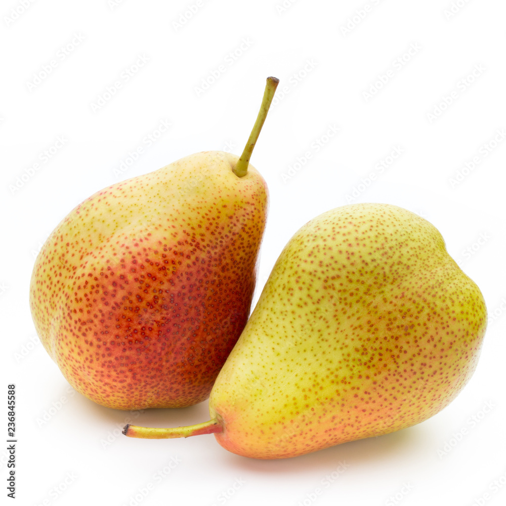 Fresh bio pear with leaves on isolated white background. Fresh bio pear with leaves on isolated white background.