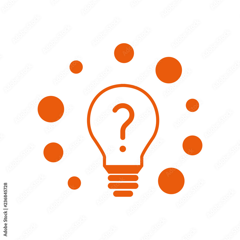 Glühbine mit Fragezeichen und Bällen - Icon, Symbol, Piktogramm, grafisches Element - outline - orange - Hintergrund weiß - Vektor Glühbine mit Fragezeichen und Bällen - Icon, Symbol, Piktogramm, grafisches Element - outline - orange - Hintergrund weiß - Vektor