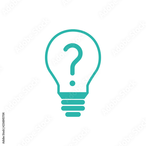Glühbine mit Fragezeichen - Icon, Symbol, Piktogramm, grafisches Element - mint - outline - Hintergrund weiß - Vektor