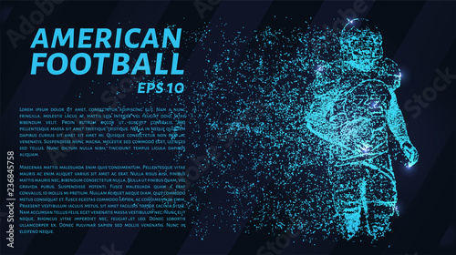 American football from blue points of light. American football made up of particles. Vector illustration.