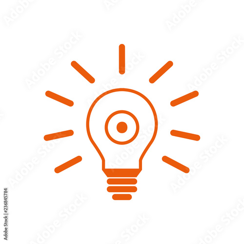 Glühbine mit Strahlen und Auge - Icon, Symbol, Piktogramm, grafisches Element - outline - orange - Hintergrund weiß - Vektor